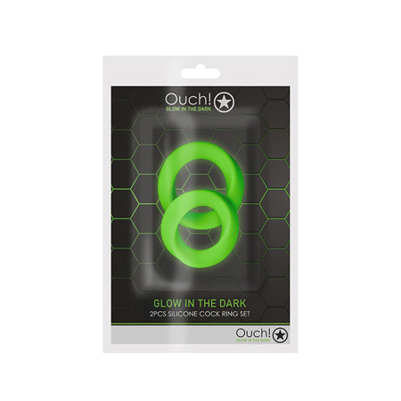 Ouch! Glow in the Dark 2-Piece Silicone Cockring Set Neon Green-0