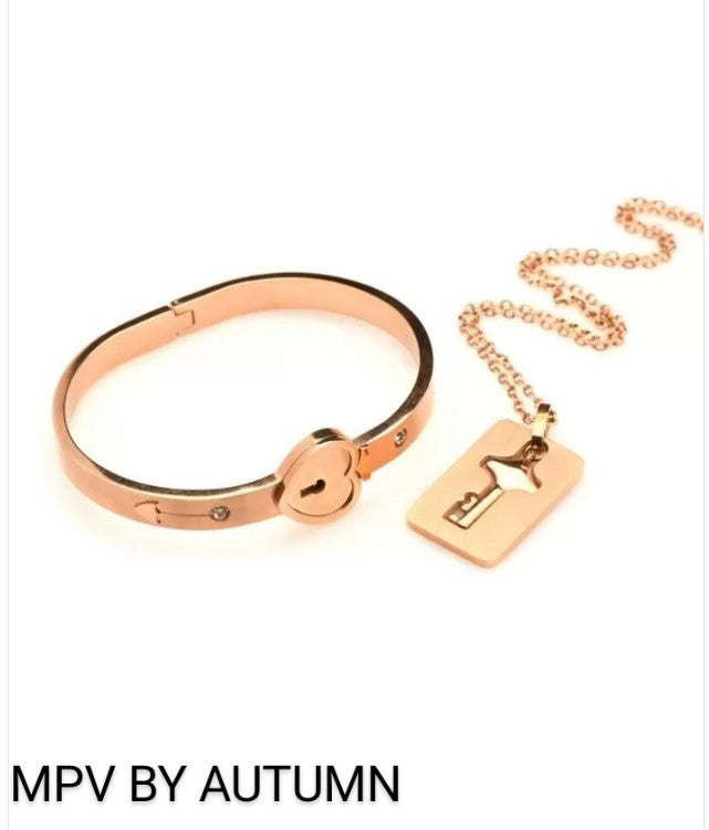 Master Series Cuffed Locking Bracelet and Key Necklace – Rose Gold
